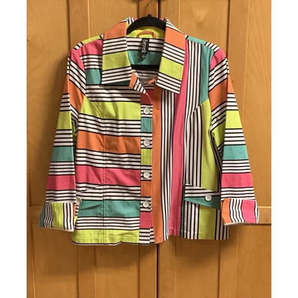 Berek Jacket Large Womens Multi Color Striped w/ Long Sleeves, Pockets & Buttons - Picture 2 of 7